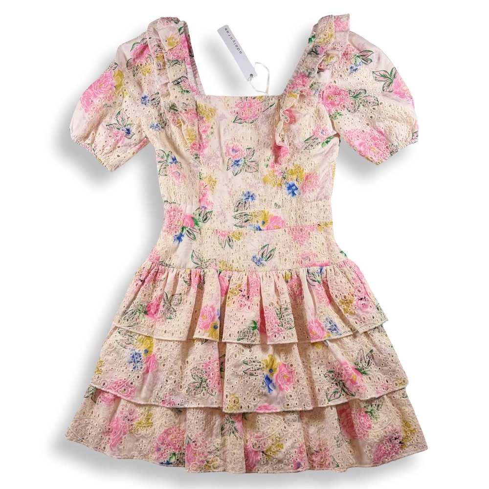 Adelyn‎ Rae Floral Eyelet Ruffle Mini Dress Pink Cream XS F112D4208